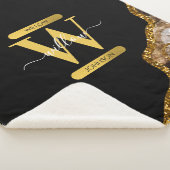 ブラック&金ゴールドアゲートゲードグリッターモノグラム シェルパブランケット (3/4)