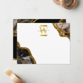 ブラック&金ゴールドアゲートゲードグリッターモノグラム ノートカード (正面/裏面インサイチュ)