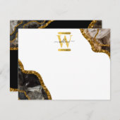 ブラック&金ゴールドアゲートゲードグリッターモノグラム ノートカード (正面/裏面)