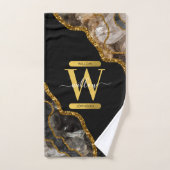 ブラック&金ゴールドアゲートゲードグリッターモノグラム バスタオルセット (ハンドタオル)