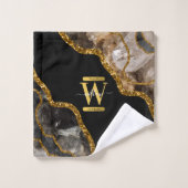 ブラック&金ゴールドアゲートゲードグリッターモノグラム バスタオルセット (ウォッシュタオル)