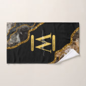 ブラック&金ゴールドアゲートゲードグリッターモノグラム バスタオルセット (ハンドタオル)
