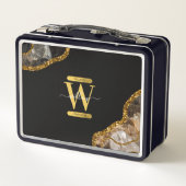 ブラック&金ゴールドアゲートゲードグリッターモノグラム メタルランチボックス (裏面)