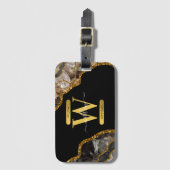 ブラック&金ゴールドアゲートゲードグリッターモノグラム ラゲッジタグ (正面縦)