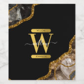 ブラック&金ゴールドアゲートゲードグリッターモノグラム ワインラベル (シングルラベル)