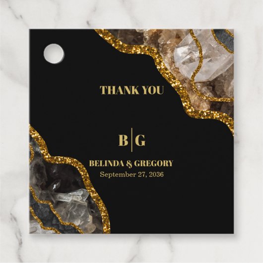ブラック&金ゴールドアゲートゲードグリッター結婚ズギフト フェイバータグ (正面)