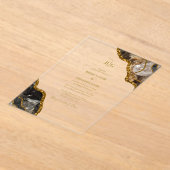 ブラック&金ゴールドアゲートゲードグリッター結婚ズ澄ん アクリル招待状 (レイダウン)