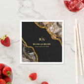 ブラック&金ゴールドアゲートゲードグリッター結婚ズ スタンダードカクテルナプキン (インサイチュ)