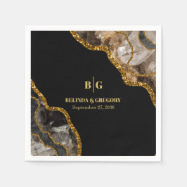 ブラック&金ゴールドアゲートゲードグリッター結婚ズ スタンダードカクテルナプキン