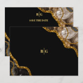 ブラック&金ゴールドアゲートゲードグリッター結婚ズ セーブザデート (正面/裏面)