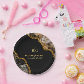 ブラック&金ゴールドアゲートゲードグリッター結婚ズ ペーパープレート (パーティー)