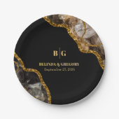 ブラック&金ゴールドアゲートゲードグリッター結婚ズ ペーパープレート (正面)