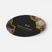 ブラック&金ゴールドアゲートゲードグリッター結婚ズ ペーパープレート (アングル)
