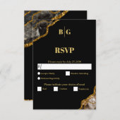 ブラック&金ゴールドアゲートゲードグリッター結婚ズ 出欠カード (正面/裏面)