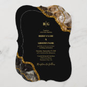 ブラック&金ゴールドアゲートゲードグリッター結婚ズ 招待状 (正面/裏面)