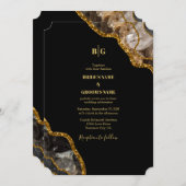 ブラック&金ゴールドアゲートゲードグリッター結婚ズ 招待状 (正面/裏面)
