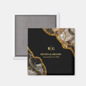 ブラック&金ゴールドアゲートゲードグリッター結婚式の引き出物 マグネット (正面/裏面)