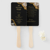 ブラック&金ゴールドアゲートゲードグリッター結婚式 プログラム ハンドファン (正面&裏面)