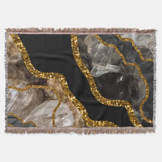 ブラック&金ゴールドアゲートゲードグリッター スローブランケット (正面)