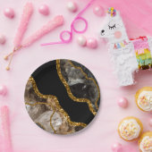 ブラック&金ゴールドアゲートゲードグリッター ペーパープレート (パーティー)