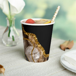 ブラック&金ゴールドアゲートゲードグリッター 紙コップ