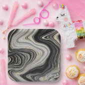 ブラック&金ゴールドアゲートデザイン ペーパープレート (パーティー)