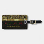 ブラック&金ゴールドアニマルプリントゼブラパターン2モノグラム ラゲッジタグ (正面横)