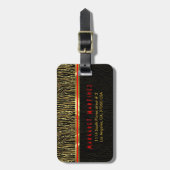 ブラック&金ゴールドアニマルプリントゼブラパターン2モノグラム ラゲッジタグ (正面縦)