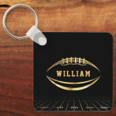 ブラック&金ゴールドアメリカンフットボールのフィールドサッカー愛好家 キーホルダー (正面)