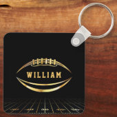 ブラック&金ゴールドアメリカンフットボールのフィールドサッカー愛好家 キーホルダー (裏面)