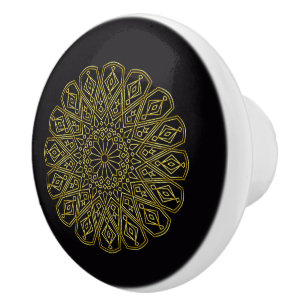ブラック&金ゴールドアラベスクノブ セラミックノブ