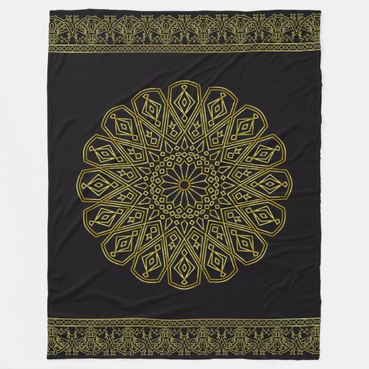 ブラック&金ゴールドアラベスクフリースブランケット フリースブランケット (正面)