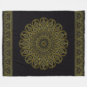 ブラック&金ゴールドアラベスクフリースブランケット フリースブランケット (正面(横))