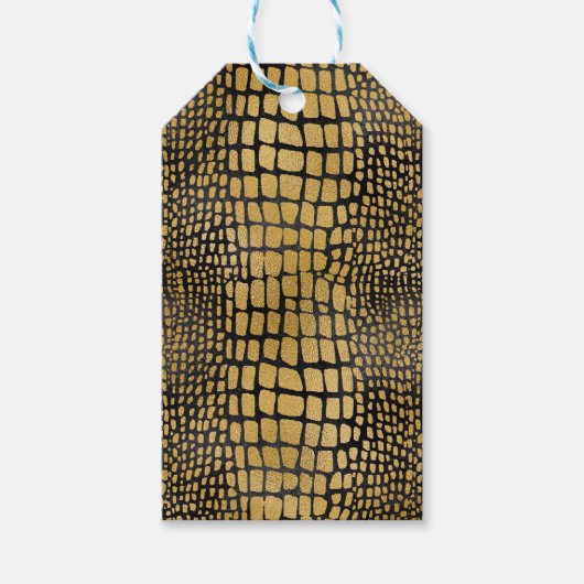 ブラック&金ゴールドアリゲータプリントパターン ギフトタグ (正面)