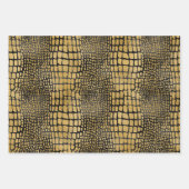 ブラック&金ゴールドアリゲーターヒョウのタイガーパターン ラッピングペーパーシート (正面)