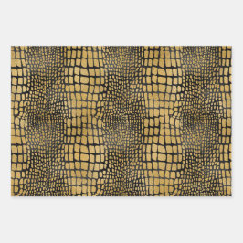 ブラック&金ゴールドアリゲーターヒョウのタイガーパターン ラッピングペーパーシート