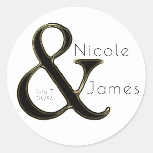 ブラック&金ゴールドアンパサンドシックなカスタム結婚式のお願い ラウンドシール