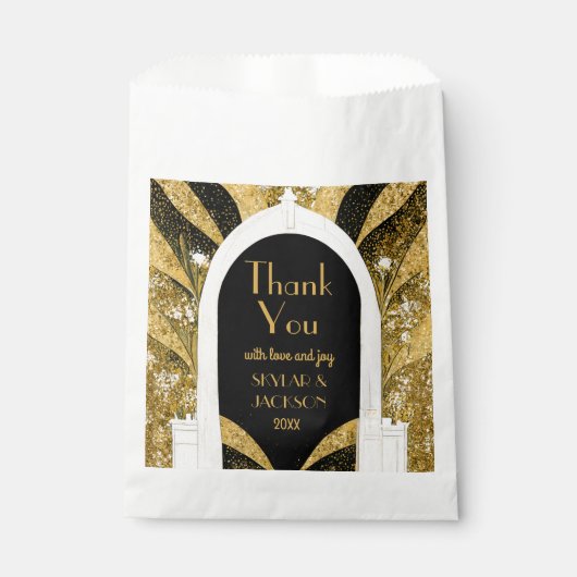 ブラック&金ゴールドアールデコアーチウェ結婚イの感謝 フェイバーバッグ (正面)