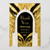 ブラック&金ゴールドアールデコアーチウェ結婚イの感謝 箔招待状 (正面)