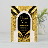 ブラック&金ゴールドアールデコアーチウェ結婚イの感謝 箔招待状 (立ち正面)