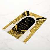 ブラック&金ゴールドアールデコアーチウェ結婚イの感謝 箔招待状 (回転した状態)