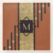 ブラック&金ゴールドアールデコカスタムモノグラム ガラスコースター (正面)