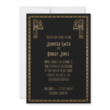 ブラック&金ゴールドアールデコピーコック結婚式招待状