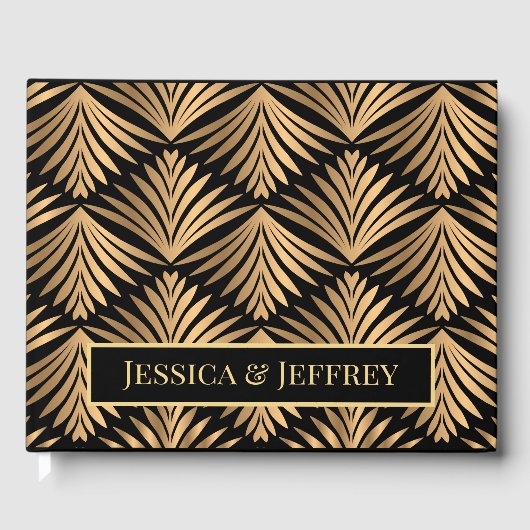 ブラック&金ゴールドアールデコフローラギャツビー結婚ズ ゲストブック (正面)