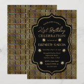 ブラック&金ゴールドアールデコヴィンテージフレーム21st誕生日 招待状 (正面/裏面)