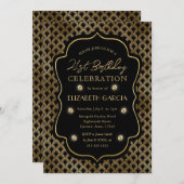 ブラック&金ゴールドアールデコヴィンテージフレーム21st誕生日 招待状 (正面/裏面)