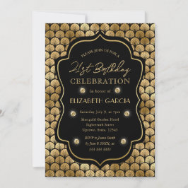 ブラック&金ゴールドアールデコヴィンテージフレーム21st誕生日 招待状