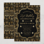 ブラック&金ゴールドアールデコヴィンテージフレーム21st誕生日 招待状 (正面/裏面)