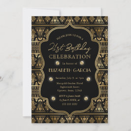 ブラック&金ゴールドアールデコヴィンテージフレーム21st誕生日 招待状
