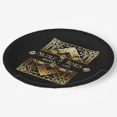 ブラック&金ゴールドアールデコ結婚ズ ペーパープレート (アングル)